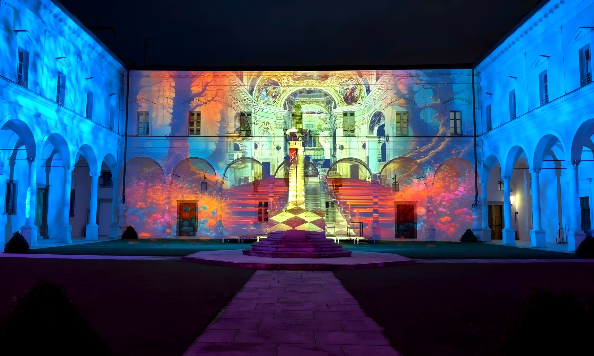 Trompe-l'oeil architettonico abbazia San Paolo d'Argon — videomapping su patrimonio culturale, THE LIVE WAY